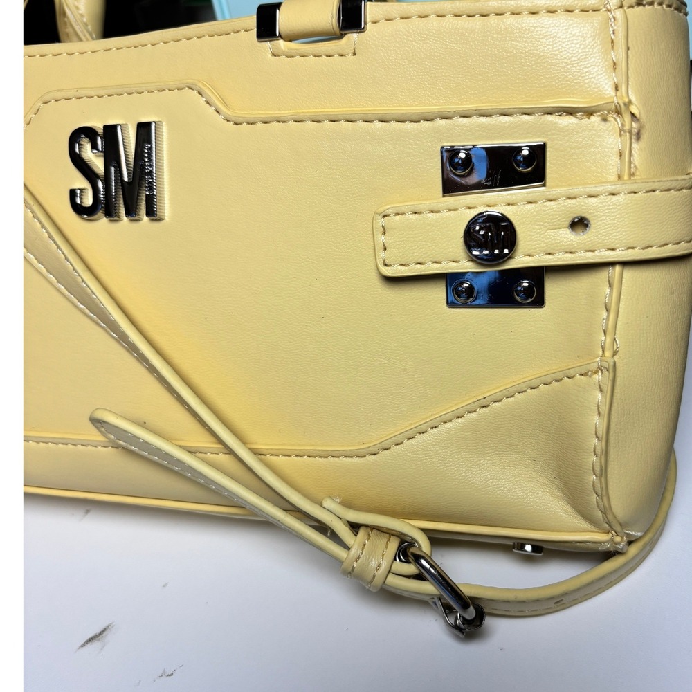 Steve Madden Pale Yellow Faux Leather Satchel Crossbody Handbag Silver SM Logo - Picture 13 of 14